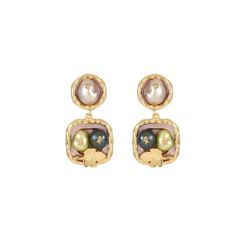 Natural Freshwater Pearl Earrings Fashion Long Tassel Earrings Square Baroque Earrings Light Luxury Retro Earrings For Women