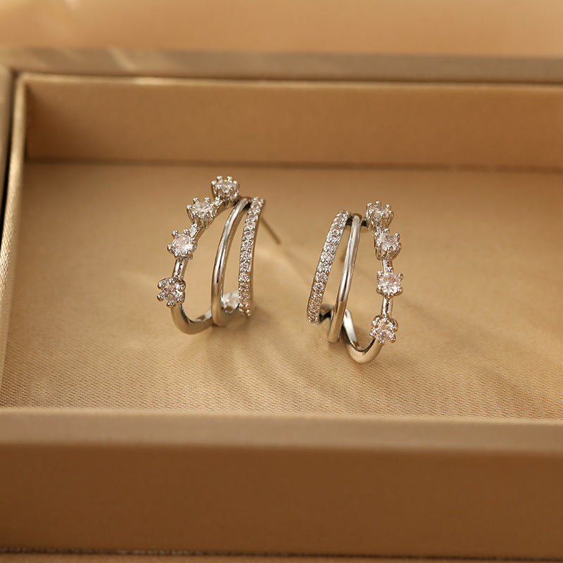 2025 Three-Layer Zircon Earrings: Silver Needle, 925 High-End, Wholesale