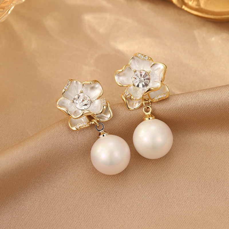 2025 White Camellia Pearl Earrings: Light Luxury, French Temperament, High-End