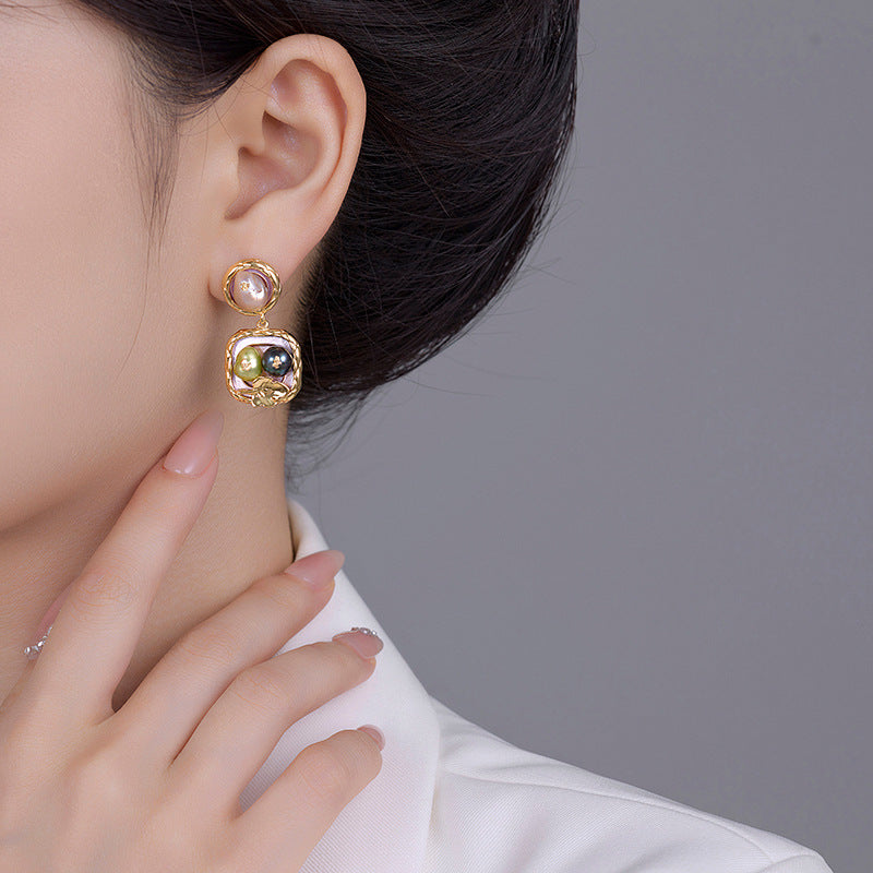 Natural Freshwater Pearl Earrings Fashion Long Tassel Earrings Square Baroque Earrings Light Luxury Retro Earrings For Women