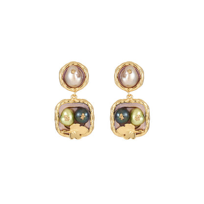 Natural Freshwater Pearl Earrings Fashion Long Tassel Earrings Square Baroque Earrings Light Luxury Retro Earrings For Women