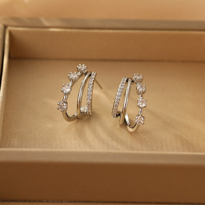 2025 Three-Layer Zircon Earrings: Silver Needle, 925 High-End, Wholesale