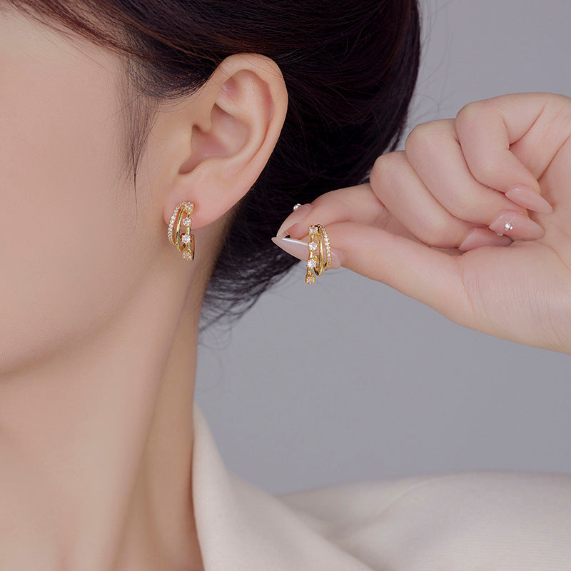 2025 Three-Layer Zircon Earrings: Silver Needle, 925 High-End, Wholesale