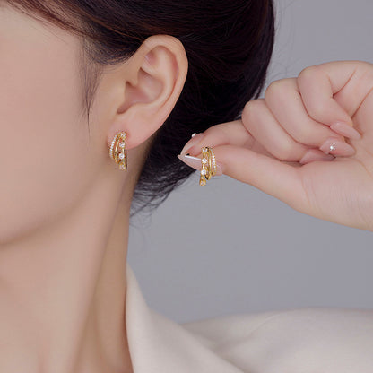 2025 Three-Layer Zircon Earrings: Silver Needle, 925 High-End, Wholesale