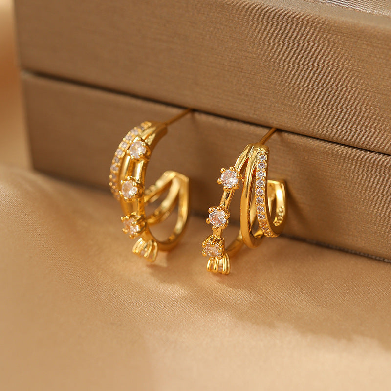 2025 Three-Layer Zircon Earrings: Silver Needle, 925 High-End, Wholesale