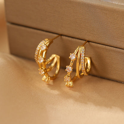 2025 Three-Layer Zircon Earrings: Silver Needle, 925 High-End, Wholesale
