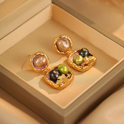 Natural Freshwater Pearl Earrings Fashion Long Tassel Earrings Square Baroque Earrings Light Luxury Retro Earrings For Women