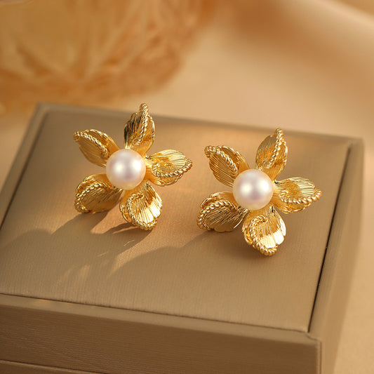 2025 Irregular Metal Pearl Flower Earrings: Retro, 925 Silver Needle, Versatile