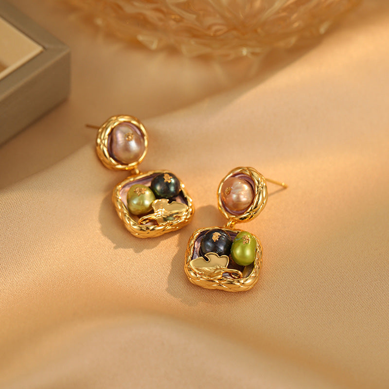 Natural Freshwater Pearl Earrings Fashion Long Tassel Earrings Square Baroque Earrings Light Luxury Retro Earrings For Women