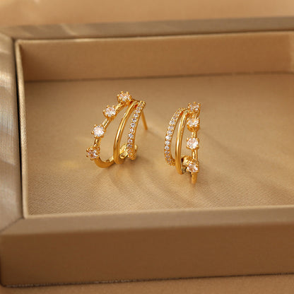 2025 Three-Layer Zircon Earrings: Silver Needle, 925 High-End, Wholesale
