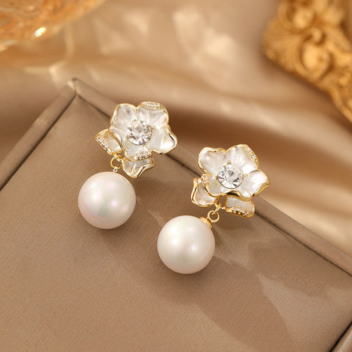 2025 White Camellia Pearl Earrings: Light Luxury, French Temperament, High-End