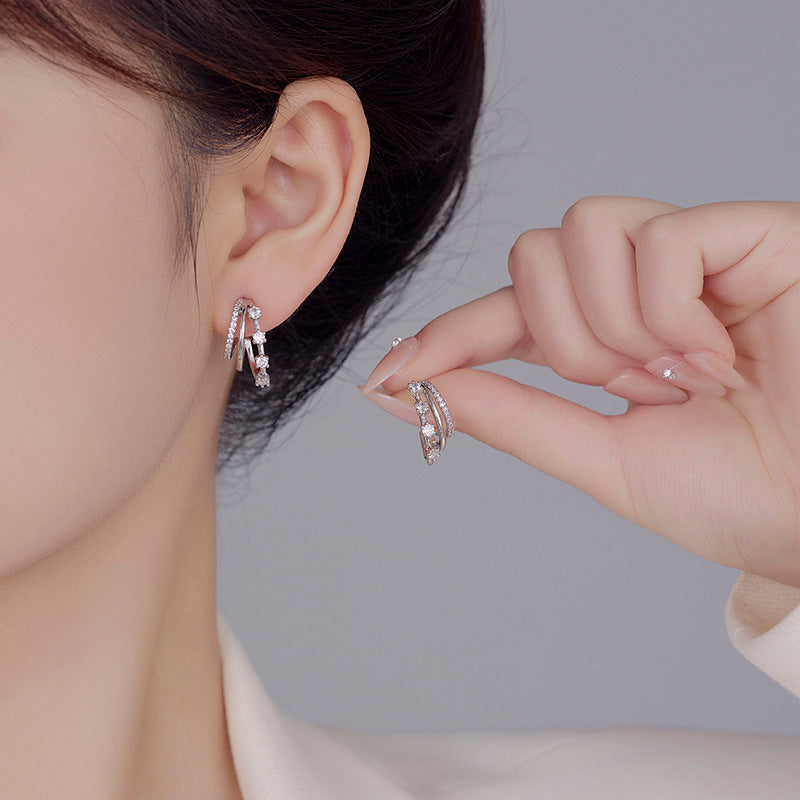 2025 Three-Layer Zircon Earrings: Silver Needle, 925 High-End, Wholesale