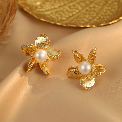 2025 Irregular Metal Pearl Flower Earrings: Retro, 925 Silver Needle, Versatile