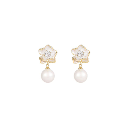 2025 White Camellia Pearl Earrings: Light Luxury, French Temperament, High-End