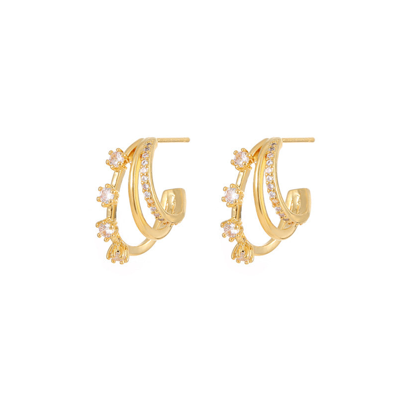 2025 Three-Layer Zircon Earrings: Silver Needle, 925 High-End, Wholesale