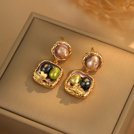 Natural Freshwater Pearl Earrings Fashion Long Tassel Earrings Square Baroque Earrings Light Luxury Retro Earrings For Women