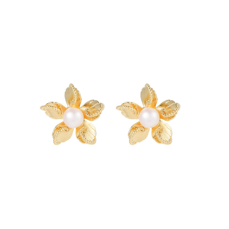 2025 Irregular Metal Pearl Flower Earrings: Retro, 925 Silver Needle, Versatile