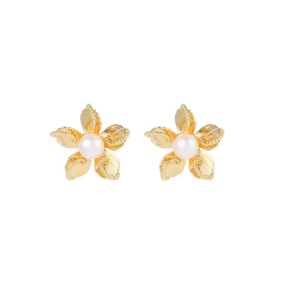 2025 Irregular Metal Pearl Flower Earrings: Retro, 925 Silver Needle, Versatile